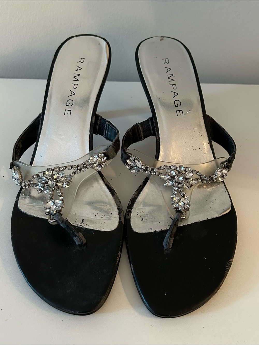Rampage Black Crystal T-Strap Dress Sandals